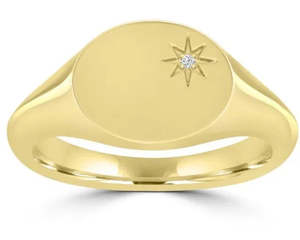 9ct Yellow Gold & Diamond Signet Ring #24919