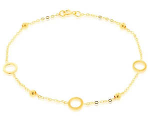9ct Yellow Gold Circle Bead Bracelet 19cm #25162
