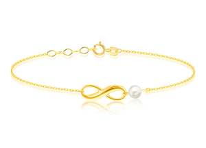 Bracelets: 9ct Yellow Gold Fresh Water Pearl Infinity Bracelet #25161