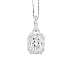 Pendants: Ellani Sterling Silver Cubic Zirconia Emerald Cut Pendant #19772