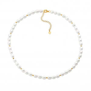 Pendants: Ellani Fresh Water Pearl with Gold Plated Beads Necklace #25373