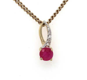 Pendants: 9ct Yellow Gold Ruby & Diamond Small Loop & Gem Pendant #24911