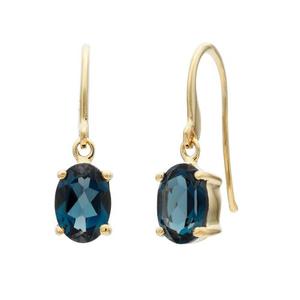 9ct Yellow Gold Oval London Blue Topaz Drop Earrings #24159