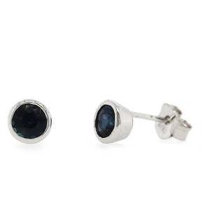 9ct White Gold Rub Over Setting Sapphire Studs #14958