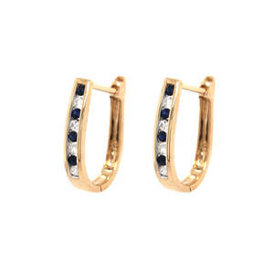 Earrings: 9ct Yellow Gold Diamond & Sapphire Channel Set Huggie Earrings #19290