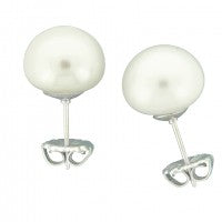 Earrings: 14ct Yellow Gold Fresh Water Pearl 11-11.5mm Button Studs #24609