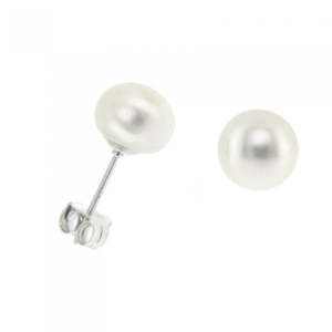 10ct Yellow Gold Fresh Water White Button 8mm Studs #24607