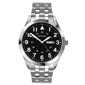 Watches: Sekonda Gents Silver Case Black Dial Silver Strap Watch #25332