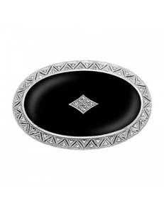 Brooch: Sterling Silver Marcasite & Onyx Brooch #