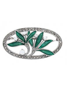 Brooch: Sterling Silver Marcasite Floral Design Brooch #