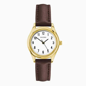 Sekonda Evans Ladies Watch | Gold Alloy Case & Brown Leather Strap with White Dial #25616