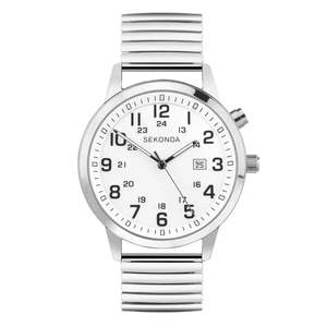 Watches: Sekonda Classic Mens Stainless Steel Quartz Watch White Dial 42mm #25612