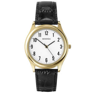 Sekonda Classic Gold Case Black Leather Strap Watch for Men 38mm #25604