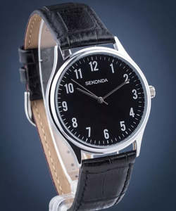 Sekonda Black Dial Silver Case Black Crocdile Strap Watch #25599