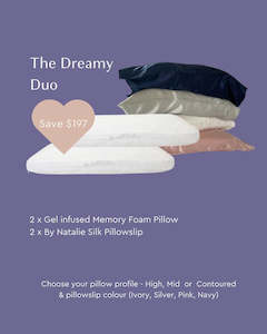 By Natalie Pillows: The Dreamy Duo: Gel Memory Foam Pillows & Silk Pillowslips Duo - Save $197!