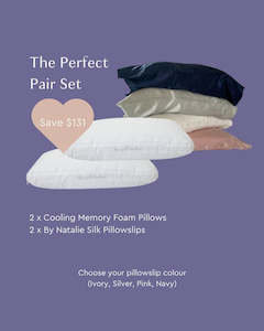 By Natalie Pillows: The Perfect Pair Set: Cooling Memory Foam Pillows, Silk Pillowslips - Save $131