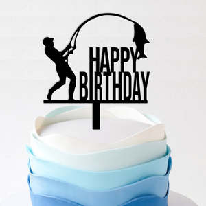 Happy Birthday Fishing Cake Topper