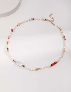Pure silver strawberry crystal baroque pearl necklace