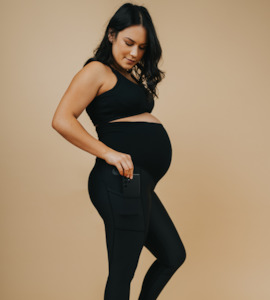 Hit The Track: Maternity Leggings with Pockets - Classic Full Length Black