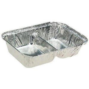 Uni-Foil Rectangle 2-Compartment Foil Catering Tray With Lid