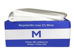 Rubbish Bags: FP Recycled Bin Liner 27L - White, 510mm x 650mm x 20mu (1500) Per Box
