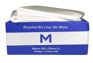 FP Recycled Bin Liner 36L - White, 580mm x 700mm x 20mu (1200) Per Box