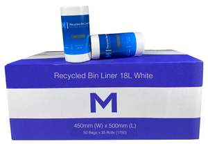 Rubbish Bags: POR Recycled Bin Liner 18L - White, 450mm x 500mm x 15mu (1750) *Scented* Per Box