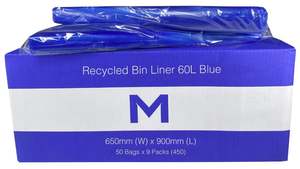 FP Recycled Bin Liner 60L - Blue, 650mm x 900mm x 30mu (450) Per Box