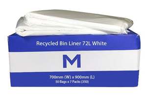 Rubbish Bags: FP Recycled Bin Liner 72L - White, 700mm x 900mm x 40mu (350) Per Box
