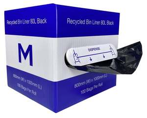 DB Recycled Bin Liner 80L - Black, 800mm x 1000mm x 35mu (100) Per Box