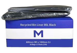 FP Recycled Bin Liner 80L - Black, 800mm x 1000mm x 35mu (250) Per Box