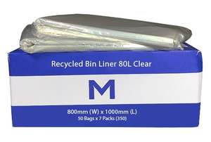 Rubbish Bags: FP Recycled Bin Liner 80L - Clear, 800mm x 1000mm x 25mu (350) Per Box