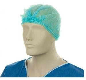 Polypropylene Crimp Hats - Blue, 530mm Wide, 12gsm (1000) Per Box
