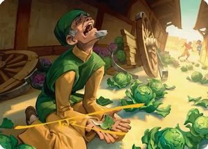 Mtg Singles Instock: Unlucky Cabbage Merchant Art Card (Gold-Stamped Signature) (ASTLA-019) [Art Series: Avatar: The Last Airbender]