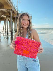 Best Seller: California Mango Raspberry & Orange Raffia Clutch