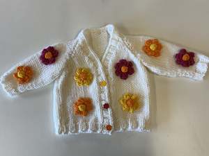 Hand Knit Market Place: Hand Knit Childs Acrylic Flower Cardigan (Ref: AFC)