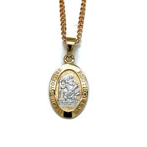 Gold Pendants: 9ct Yellow & White Gold St Christopher Medallion