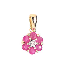Gold Pendants: 9ct Yellow Gold Ruby & Diamond Cluster Pendant