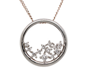 Diamond Pendants: White Gold Circle Diamond Sprinkle Pendant