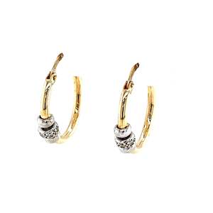 Gold Earrings: 9Y Hoop - 9k WG YG with CZs