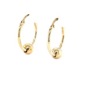 Gold Earrings: Hoop with sliding Ball - 9k YG