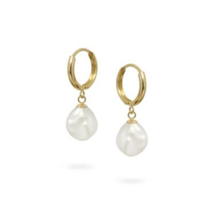 Pearls: 10KY 12mm Huggie Earring with  8-9mm White Keshi FWP