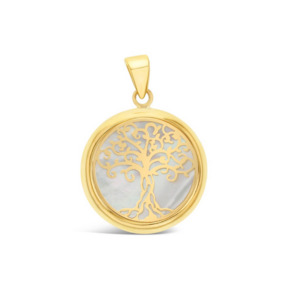 Mother of Pearl tree of life pendant - 9ct YG