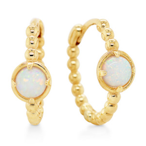 Gold Earrings: Beaded Huggie Earring Created Opal
