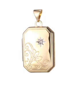 Diamond Pendants: 9ct Yellow Gold Rectangle Diamond Set Locket TDW .005 CT H/I2