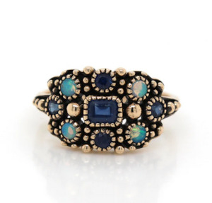 Coloured Stone Collection1: 9ct Yellow Gold Opal and Sapphire Ring