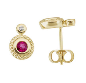 Coloured Stone Collection1: Diamond and Ruby Earrings in Yellow Gold