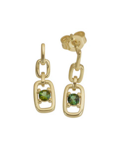 Green Tourmaline Drop Earrings in Yellow Gold