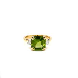 Emerald Cut Peridot Ring - 9ct YG - Filigree