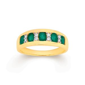 Emerald & diamond band 9ct gold